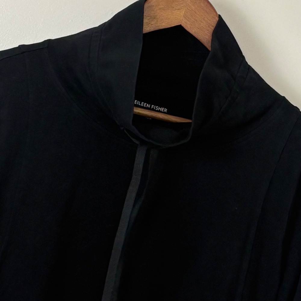 Eileen Fisher Tunic Sweatshirt Women M Black Funnel Neck Organic Cotton Athletic